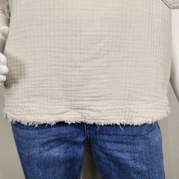 We The Free Oversized Raw Hem Beige Top Size Small - Picture 13 of 16
